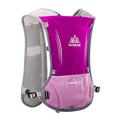 AONIJIE Hydration Vest Pack Backpack 5L 5.5L Marathoner Running Vest Race Hydration for Women and Men Trail Run Hiking Jogging - color: Rose Red and No Water Bladder
