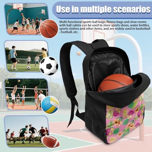 18.5in Basketball Backpack Basketball Bag with Shoe Compartment & Ball Holder, Waterproof Bag for Soccer Volleyball - color: Summer Pineapple Floral Print
