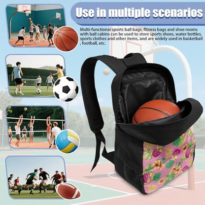 18.5in Basketball Backpack Basketball Bag with Shoe Compartment & Ball Holder, Waterproof Bag for Soccer Volleyball - color: Summer Pineapple Floral Print