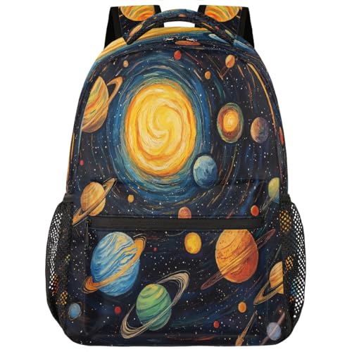 Kids School Backpack Space Solar System Planets Large Bookbag for Elementary Students Boys Girls Lightweight Travel Casual Daypack Water Resistant Outdoor Hiking Sport Rucksack - color: Space Solar System Planets