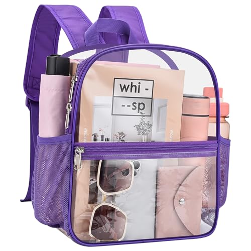 Clear Backpack for Stadium Events, 12x12x6 Small Clear Plastic bag with Reinforced Straps for Game Security Festival Concert - color: Purple