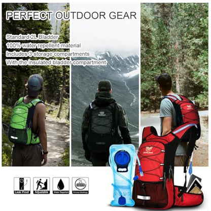 Mothybot Hydration Pack, Insulated Hydration Backpack with 2L BPA Free Water Bladder and Storage, Hiking Backpack for Men, Women, Kids for Running, Cycling, Camping - Keep Liquid Cool up to 5 Hours - color: Red