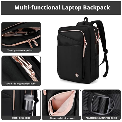 Swissdigital Design Business Laptop Backpack For Women,With USB Charging Port Computer Work Backpack,Fits 15.6 Inch Laptop Compact Travel Casual Backpack,Black | SD1006-01 - color: Black