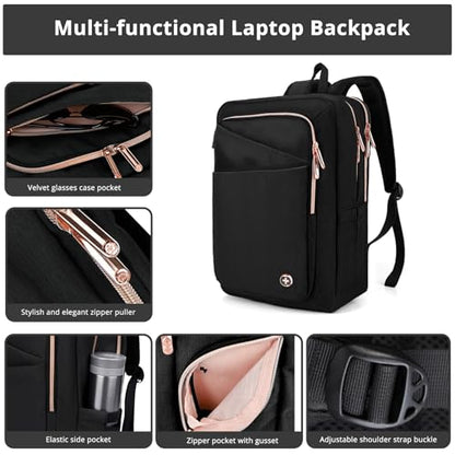 Swissdigital Design Business Laptop Backpack For Women,With USB Charging Port Computer Work Backpack,Fits 15.6 Inch Laptop Compact Travel Casual Backpack,Black | SD1006-01 - color: Black