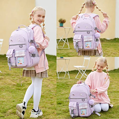 Backpack for Girls, 15.6 Inch Laptop School Bag Kids Kindergarten Elementary College Backpacks Large Bookbags for Teen Girl Women Students Casual Travel Daypacks (Purple) - color: Purple