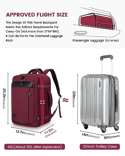 LOVEVOOK Carry on Backpack, 45L Large Travel Backpack for Women Men Airline Approved, Expandable Large Suitcase Backpacks With 4 Packing Cubes, Aer Travel Pack 3, Water Resistant Weekender Bag - color: Red, size: X-Large