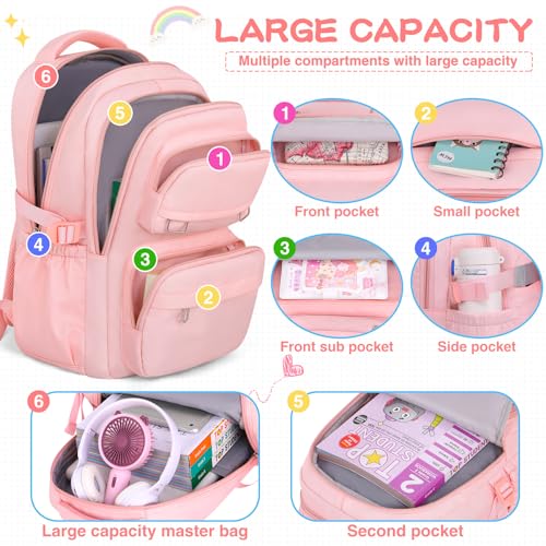 KBTYE School Backpack for Kids Girls Cute Travel Backapck for College Women Men Casual Laptop Bookbag for Teen Student(Pink) - color: Pink