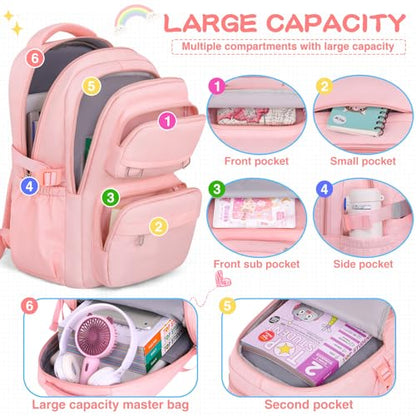 KBTYE School Backpack for Kids Girls Cute Travel Backapck for College Women Men Casual Laptop Bookbag for Teen Student(Pink) - color: Pink