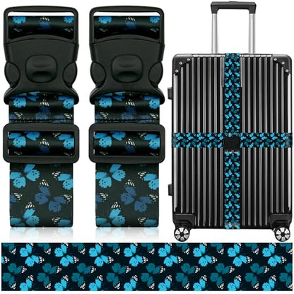 2 Pack Luggage Straps for Suitcases, Adjustable Travel Belt with Double Lock and Quick Release Buckle, Heavy Duty Nylon Bag Packing Strap, Unique Identifiers Travel Accessories-Blue Butterfly - color: 24020 Blue Butterfly