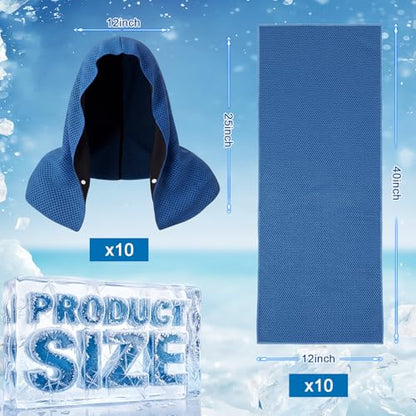 Honoson 20 Pcs12x25 Inch Cooling Hoodie Towel Bulk for Neck and Face 40x12 Inch Quick Dry Sweat Towels Instant Ice Cold Towel for Hot Weather Run Yoga Gym(Dark Blue) - color: Dark Blue