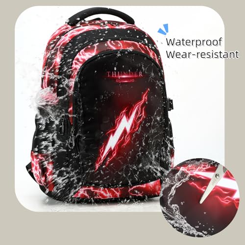 Boys Backpack for Kids Elementary School Bags Lightning Teens Durable Bookbag (red) - style: Red