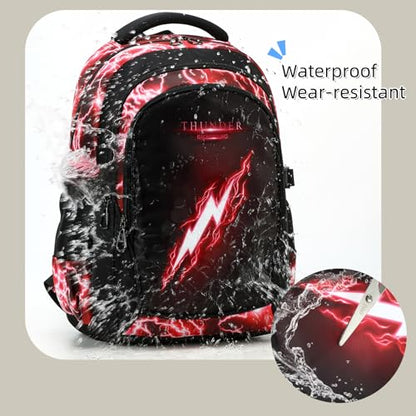 Boys Backpack for Kids Elementary School Bags Lightning Teens Durable Bookbag (red) - style: Red