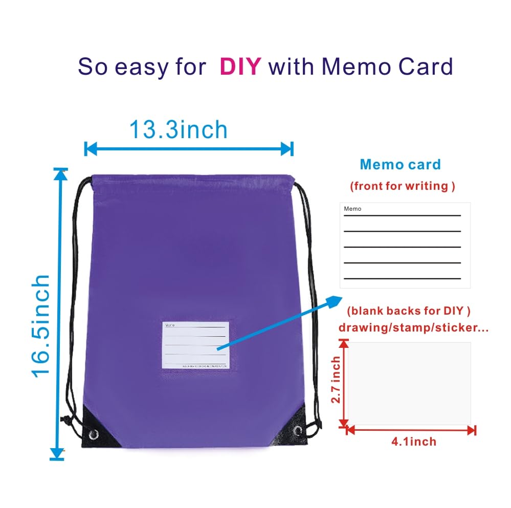 Drawstring Backpack Bulk 20 Packs Draw String Bags for Gym Sports Trip Pedestrianism Cinch Sack DIY for Women Men with Memo Card(Purple) - color: Purple