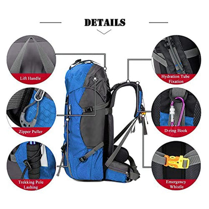 Bseash 60L Waterproof Hiking Camping Backpack with Rain Cover, Large Outdoor Sport Travel Daypack Rucksack for Climbing - color: Blue