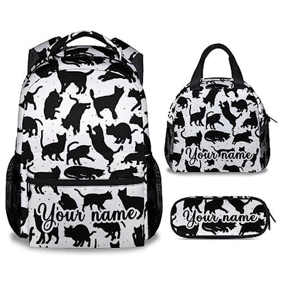 Personalized Cat Backpack with Lunch Box and Pencil Case, 16 Inch Cat Theme Bookbag with Adjustable Straps, Durable, Lightweight, Large Capacity, School Backpack for Girls Women - color: Color-3-3