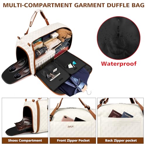 Convertible Garment Bags for Travel - Carry on Garment Duffle Bag with Backpack Straps for Men Women, 4 in 1 Large Travel Duffel Bags with Shoes Compartment Hanging Suit Dress Weekender Bag 3pcs Set - color: B-Off White