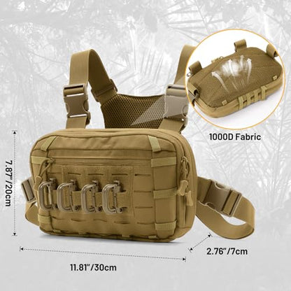 Tactical EDC Chest Bag Utility Molle Chest Rig Pouch with CCW Compartment Adjustable Strap Outdoor Chest Pack - color: Khaki