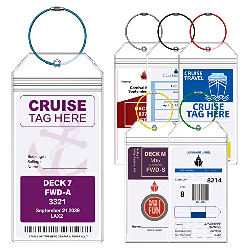 Cruise Luggage Tags for Carnival, MSC, Costa, NCL & Princess Cruise Ships, 6Pack Clear Tags Zip Seal Reusable Cruise Travel Essentials for 2026-2027 - style: Carnival