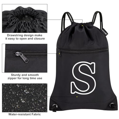 HOLYLUCK Drawstring Bags Initial Backpack Sackpack Cinch Bags for Sports, Gym, Travel, Beach (Black-S) - color: Black-s