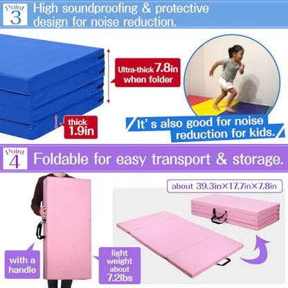 KaRaDaStyle Gymnastics Mat Folding Stretch Mats 71"x39"x2" Exercise Muscle Training Children Play Horizontal Bar Mat Yoga Sports Soundproof Home Use - color: Black/4-fold