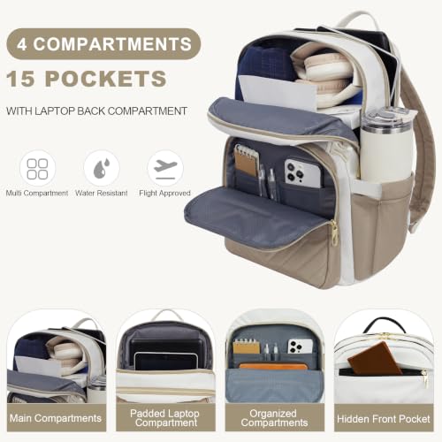 VANKEAN Laptop Backpack for Women (BEIGE-KHAKI, 15.6 Inch) - color: Beige-khaki, size: 15.6 Inch