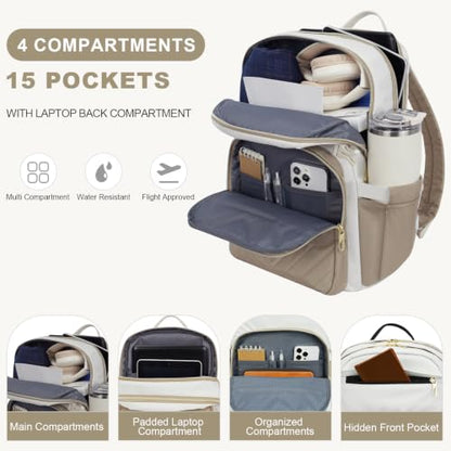 VANKEAN Laptop Backpack for Women (BEIGE-KHAKI, 15.6 Inch) - color: Beige-khaki, size: 15.6 Inch