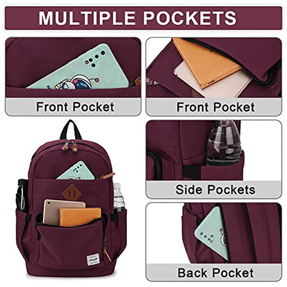 RAVUO School Backpack for Men Women, Water Resistant 15.6 inch Laptop Bag College Bookbag Casual Daypack Travel Rucksack - color: Burgundy