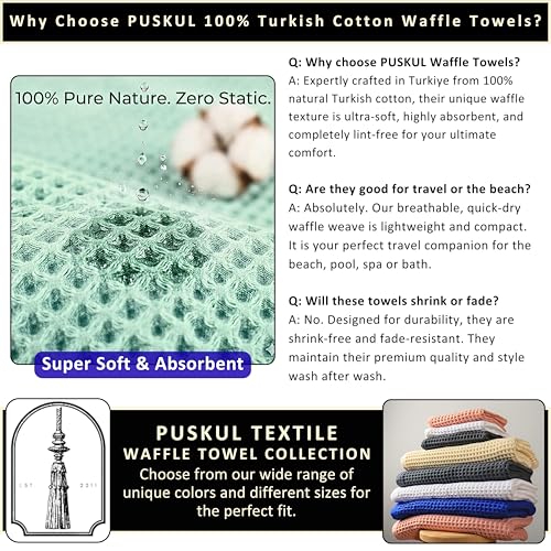 PÜSKÜL Natural 100% Turkish Cotton Waffle Bath Towels Set of 2-Piece | 32x63 inch Extra Large Absorbent Quick-Dry Lightweight Spa Towel | Luxury Sauna Accessories (Pink Powder Bath Towels - Pack of 2) - color: Pink Powder