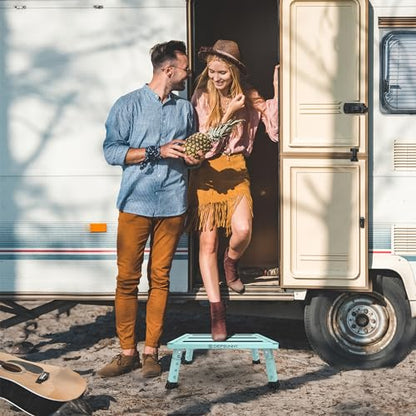 Adjustable Height Aluminum RV Step, Stable Foldable Platform Step Stool, Supports Up to 1,000 lb, Non-Slip Rubber Feet and Platform Mat, Easy to Carry (Green) - color: Green