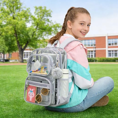 Heavy Duty Clear Backpack for Girls Boys Transparent School Bookbag Kids Durable PVC See Through Backpack-Grey - color: Grey