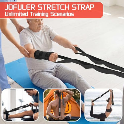 Stretching Strap for Physical Therapy and Home Rehab, 10 Loops Non-Elastic Yoga Strap for Hamstring, Calf and Back Stretching, Mobility, Exercise, Pilates, Flexibility - color: Black