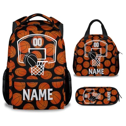 Mercuryelf Custom Basketball Backpack with Lunch Box And Pencil Case, Personalized Elementary Kindergarten School Preschool Bookbag for Boys Girls Kids, Set of 3 - color: Basketball-3-3