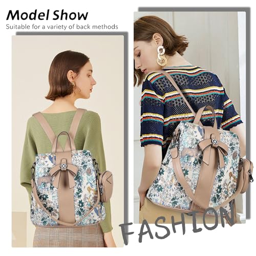 ZOCAI Backpack Purse for Women Fashion Backpack Purses PU Leather Daypacks Anti-Theft Shoulder Bag Satchel Purse - color: X-forest Life-apricot