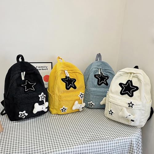 Y2K Star Backpack for Girls Cute Aesthetic College Laptop Backpack Large Capacity Bookbag Daypack for Teens (Yellow) - color: Yellow