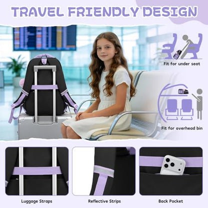 MUSEVOS Girls Backpack, Kids Backpack for Girls, School Bookbag for Teens Age 6-15, Large Capacity Water Resistant Backpack for Elementary to High School, Cute Travel Daypack, Black Purple - color: Black Purple