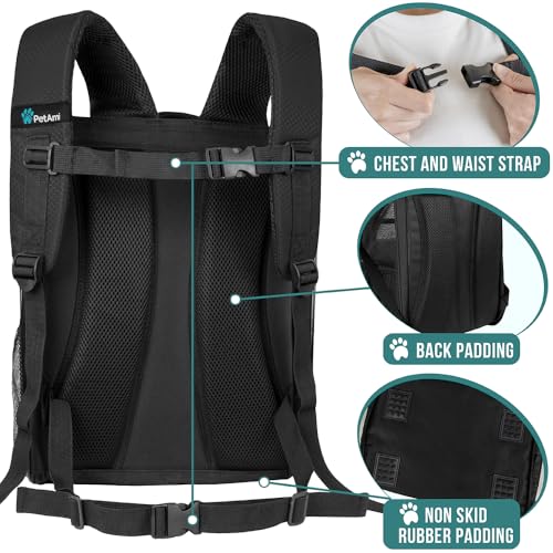 PetAmi Dog Backpack Carrier for Small Medium Dogs Large Cats up to 18 lbs, 2 Side Entry, Structured No-Collapse Frame, Airline Approved Ventilated Pet Backpack for Hiking Camping Travel Vet, Black - color: Black
