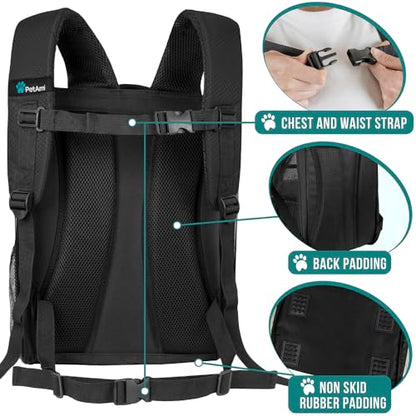 PetAmi Dog Backpack Carrier for Small Medium Dogs Large Cats up to 18 lbs, 2 Side Entry, Structured No-Collapse Frame, Airline Approved Ventilated Pet Backpack for Hiking Camping Travel Vet, Black - color: Black