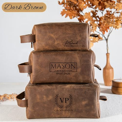Groomsmen Gifts, Personalized Leather Toiletry Bag for Men, Idea for Groomsman, Travel Pouch for Him, Husband, Dad, Grandpa, Boyfriend, Birthday, Retirement, Anniversary, Wedding, Father Day Gift - color: Groomsmen Gifts