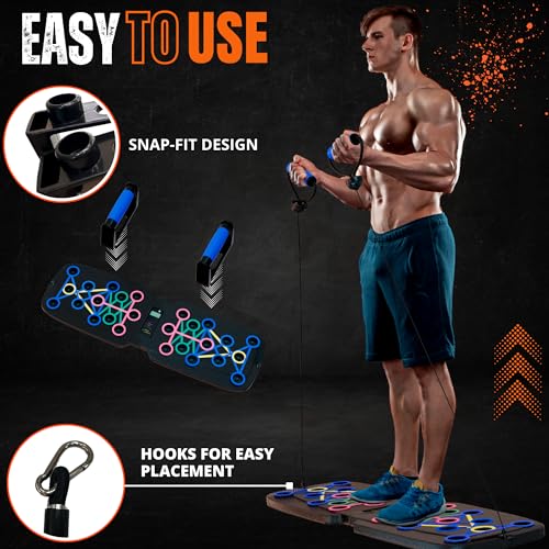 Clikshop Push Up Board – Foldable Push Up Bar System with Resistance Bands | Perfect Pushups for Men | Portable Pushup Board & Calisthenics Equipment for Strength Training at Home or Gym