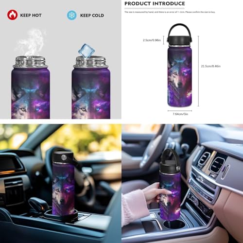 ZOUTAIRONG Galaxy Wolf School Bag Set and Durable Thermos Two Piece Backpack Set Mini Water Up and School Bags with 2 Side Pockets - color: Galaxy Wolf