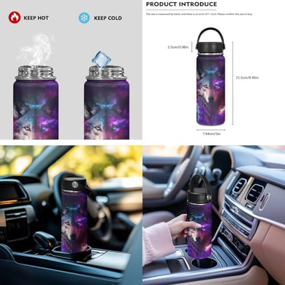 ZOUTAIRONG Galaxy Wolf School Bag Set and Durable Thermos Two Piece Backpack Set Mini Water Up and School Bags with 2 Side Pockets - color: Galaxy Wolf
