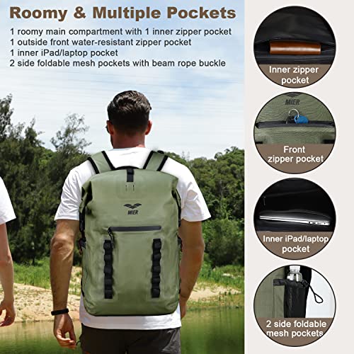 MIER Dry Bag Waterproof Backpack 30L Dry Sack Heavy Duty Roll-Top Closure for Kayaking, Beach, Boating, Swimming, Surfing - color: Dark Green