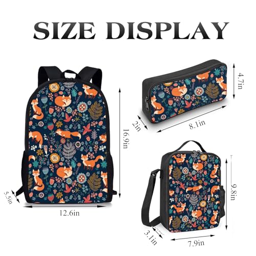 Fox Backpack Set for School,17 Inch Casual Back to School Bags with Lunch Box, Kids Daypack Bags and Pencil Case Set for Teens Boys Men Students - color: Fox