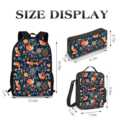 Fox Backpack Set for School,17 Inch Casual Back to School Bags with Lunch Box, Kids Daypack Bags and Pencil Case Set for Teens Boys Men Students - color: Fox