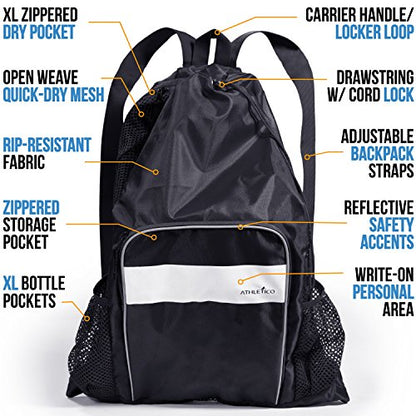 Athletico Mesh Swim Bag - Mesh Pool Bag With Wet & Dry Compartments for Swimming, the Beach, Camping and More - color: Black