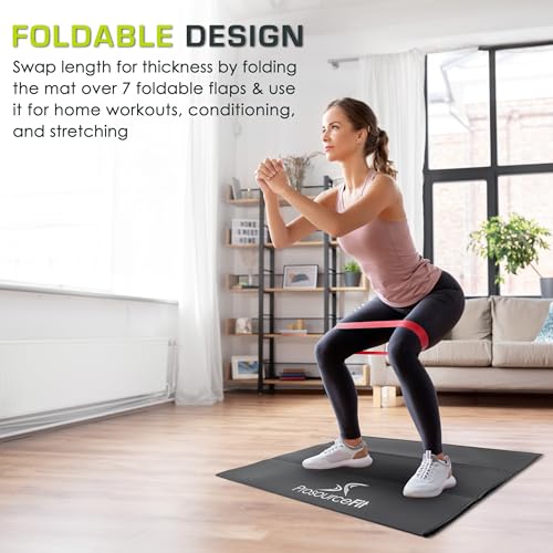 ProsourceFit Treadmill & Exercise Equipment Mats, Folding (7’L x 3’W x ¼”T) High Density PVC Floor Protector - color: Black