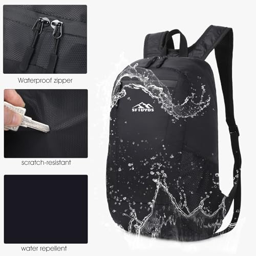 Lightweight Hiking Backpack Small,Waterproof Hiking Daypack,Foldable Backpack for Travel,Ultralight Daypack(Nylon, Black) - color: Nylon Black