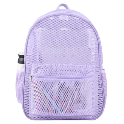 Mesh Backpack for School, Semi-Transparent Net Back Pack, Light Purple - color: Light Purple