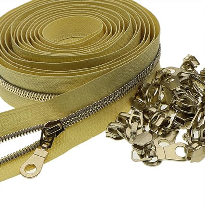 #5 Gold Metallic Nylon Coil Zippers by Yard Bulk Coil Zipper Roll 10 Yards with 25pcs Silver Pull for DIY Sewing Craft Bag(Yellow) YIGUANXIN - color: Yellow-Gold
