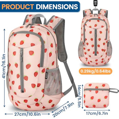 ZOMAKE Ultra Lightweight Packable Backpack 25L, Foldable Hiking Backpacks Water Resistant Small Folding Daypack for Travel(Strawberry Print) - color: Strawberry Print